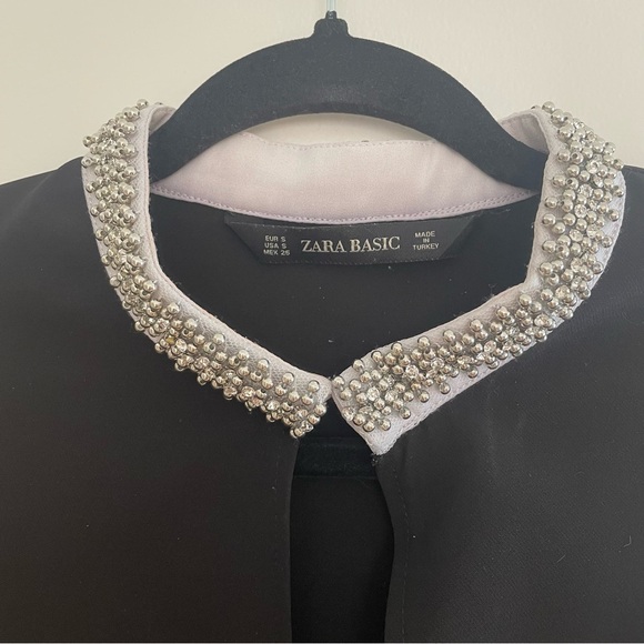 Black Zara Basic Mini Dress with Bell Sleeves and Bedazzled Collar - Picture 5 of 6